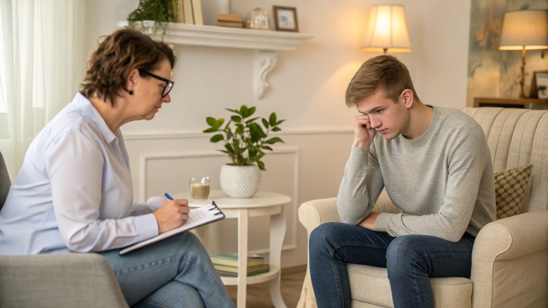 Couple talking with a therapist