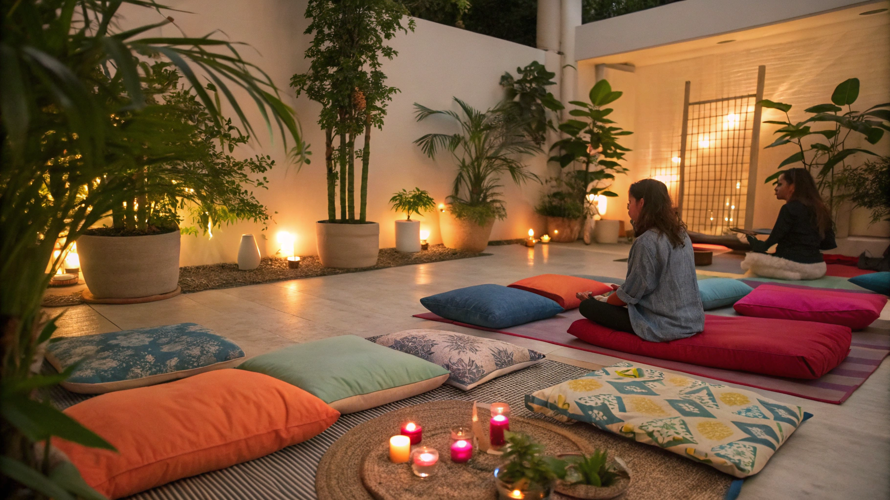 Calm meditation space with plants